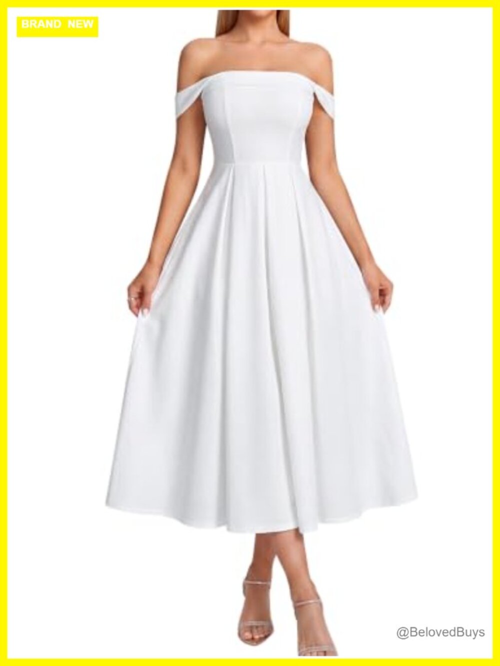Off Shoulder A-Line Midi Dress Sleeveless Corset High Waist Formal